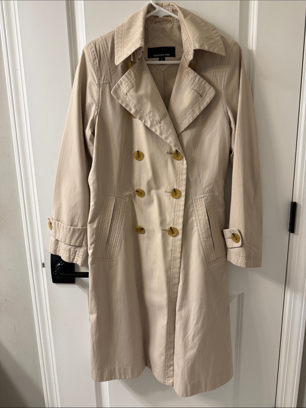 Jones New York Light Beige Double-Breasted Trench Coat